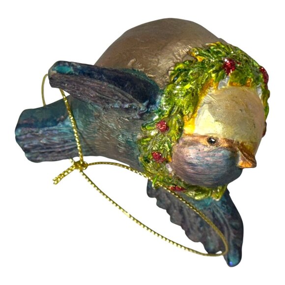 Set Of 4 Hand-Painted Glass Christmas Bird Ornaments Clip On Holiday Scarf VTG - Picture 3 of 7